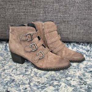 Paul Green Taupe Ankle Boots with Triple Buckle